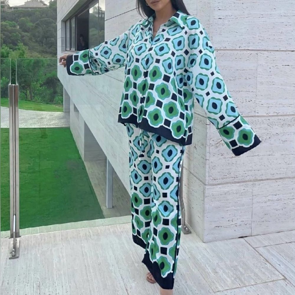 Zara Set Geometric Print Matching 2 Piece Shirt Pants Size XS • BLOGGER FAVORITE - Picture 11 of 16